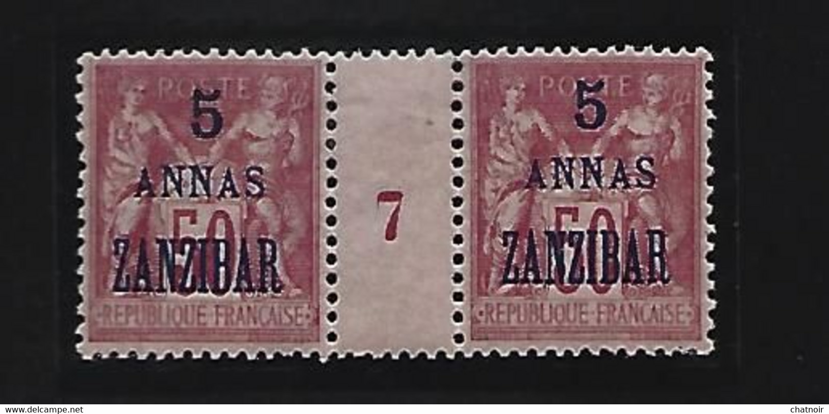 Type Sage 50     Millesime  7   Surch  5 Annas  ZANZIBAR  / Trace Charniere - Africa (Other)