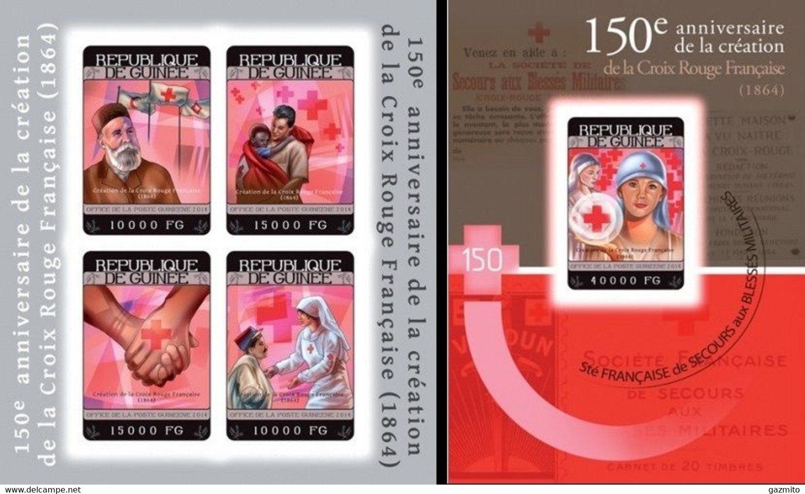 Guinea 2014, 150th Red Cross, 4val In BF+BF  IMPERFORATED - Henry Dunant