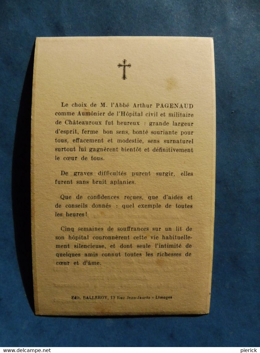 GENEALOGIE FAIRE PART DECES RELIGION RELIGIEUX ABBE PAGENAUD VIERZON CONCREMIERS CHATEAUMEILLANT BUSSY 1869 1945 - Décès