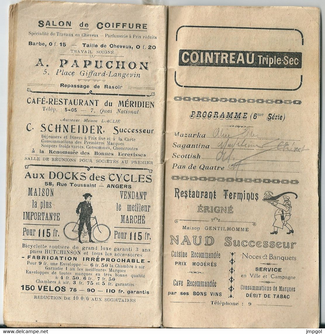 Très Beau Carnet De Bal Amicale Employés De Bureau Mairie Angers 1906-1910 Programme Et Nombreuses Publicités - Sin Clasificación