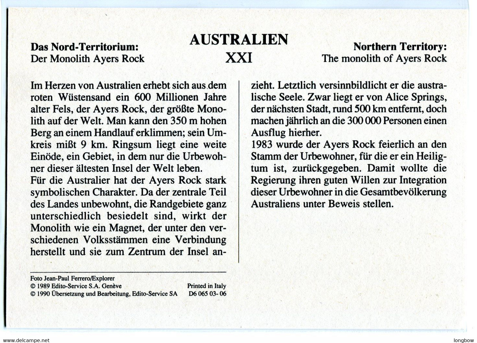 Australia Northern Territory The Monoliyh Of Ayers Rock  #  Edito Service , German Edition # - Yellowstone
