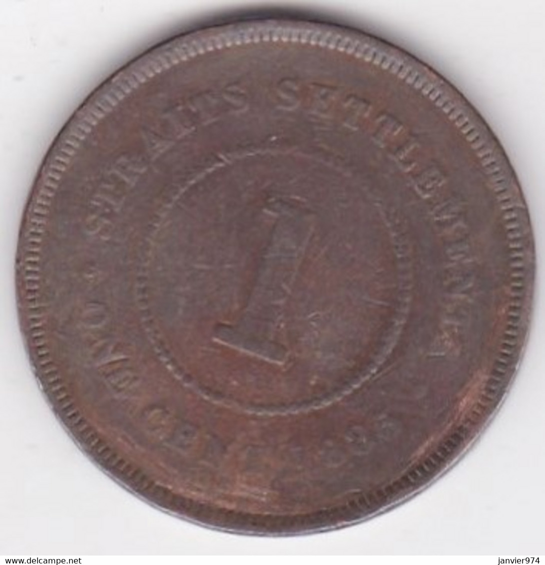 Straits Settlements 1 Cent 1885 Victoria, En Bronze, Frappe Médaille, Rare, Fauté - Malesia