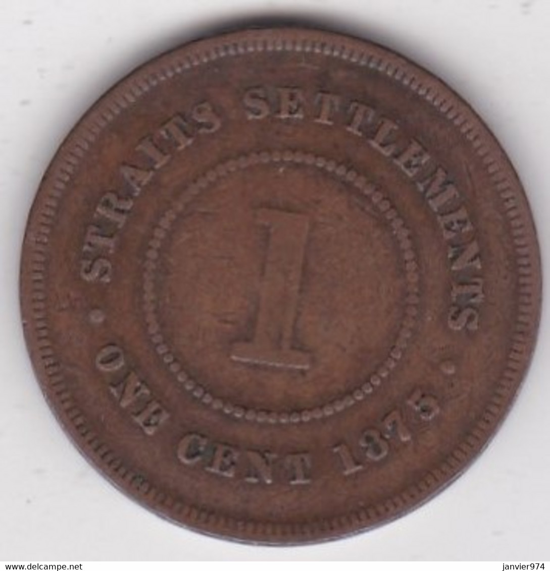 Straits Settlements 1 Cent 1875 Victoria, En Bronze, KM# 9 - Maleisië
