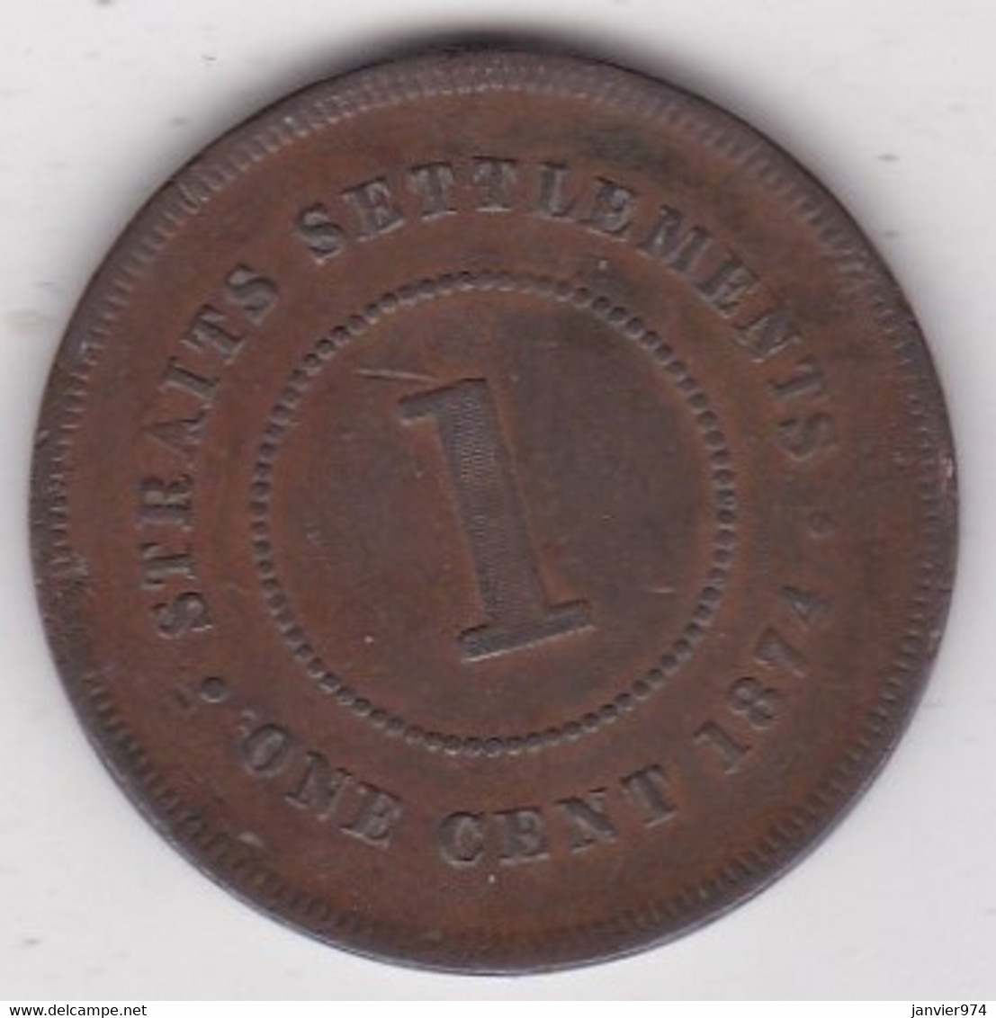 Straits Settlements 1 Cent 1874 Victoria, En Bronze, KM# 9 - Maleisië