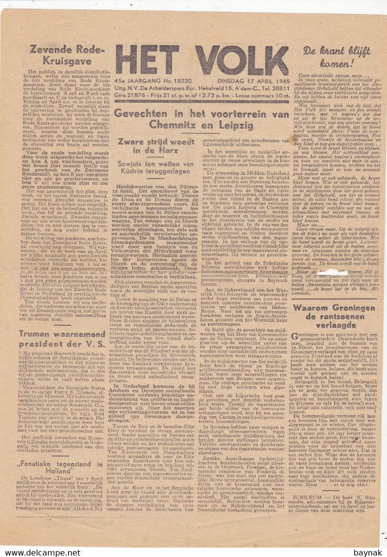 NEDERLAND --  WW2  --  LOT  --  4 X  ,, HET VOLK ,, + 2 X  ,, TROUW ,, + 1 X  ,, HET PAROOL ,,  ( BACK SIDE BLANCO )  -- - Niederländisch