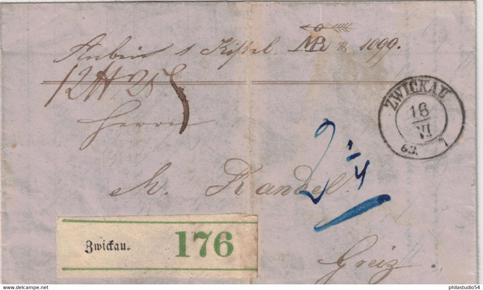 1863, Paketbegleitbrief Ab ZWICKAU Mit Handschriftlicher Taxe "2 1/4" - Sachsen