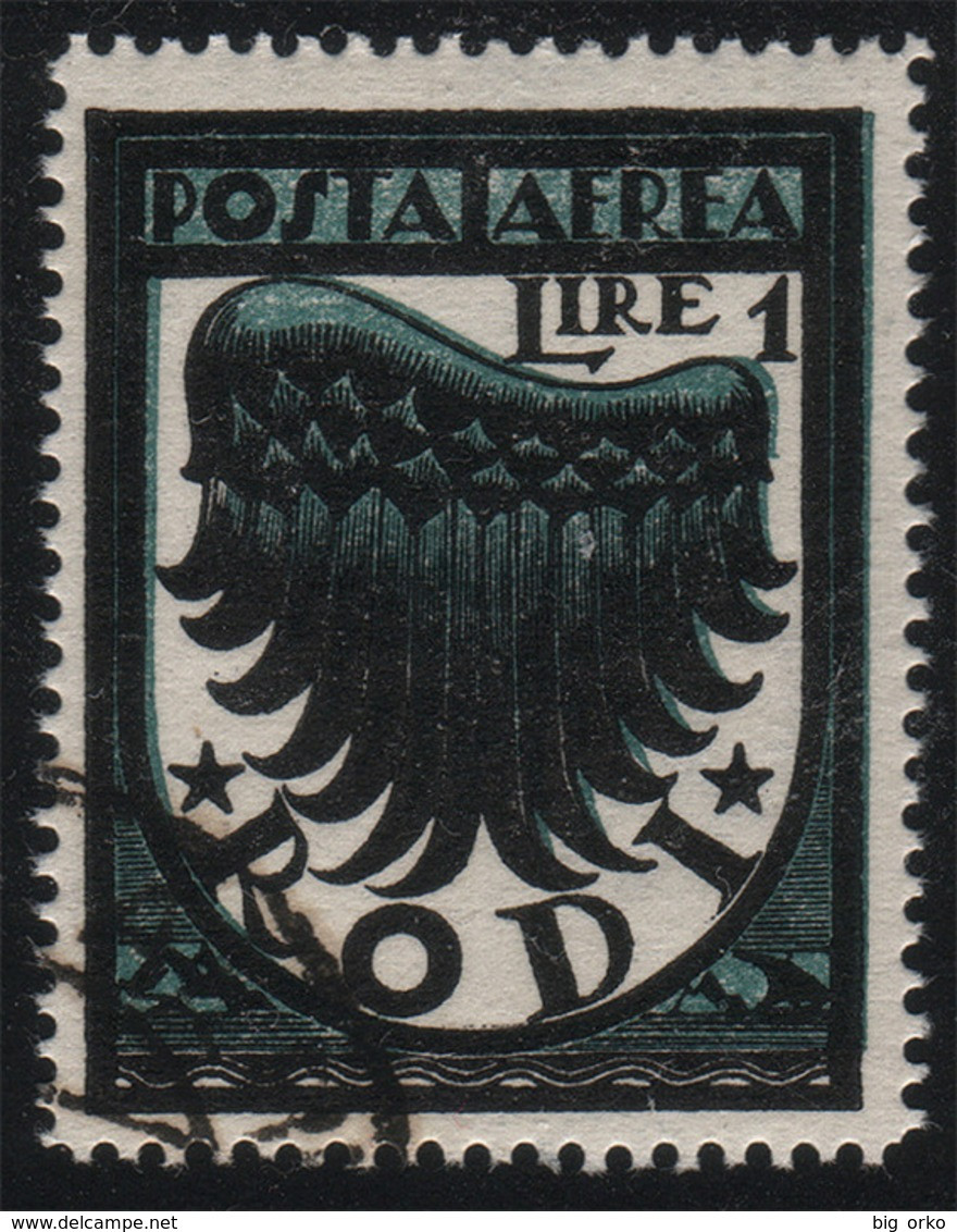 ITALIA - Isole Egeo: Rodi / Emissioni Generali POSTA AEREA - Ala Stilizzata Lire 1 Nero E Verfe Azzurro - 1934 - Dodekanesos