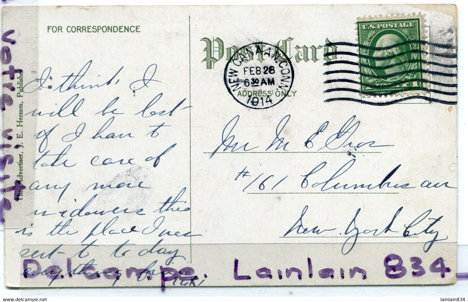 - New Canaan - ( Connecticut ), Résidence Of Joseph ASCHAUER, épaisse, écrite, 1914, TBE, Scans. - Autres & Non Classés