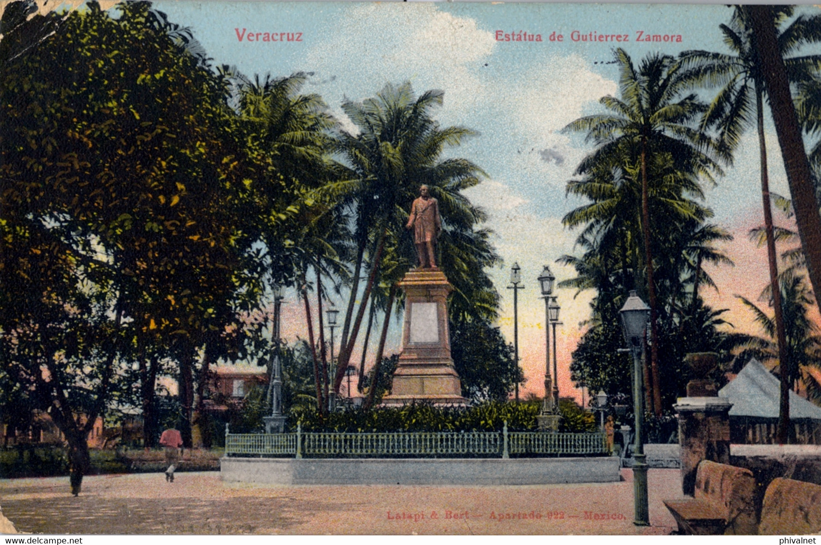 1912 MÉXICO , T.P. CIRCULADA , VERACRUZ - DRESDEN , TRÁNSITO DE NUEVO LAREDO. ESTATUA DE GUTIÉRREZ ZAMORA - Mexico