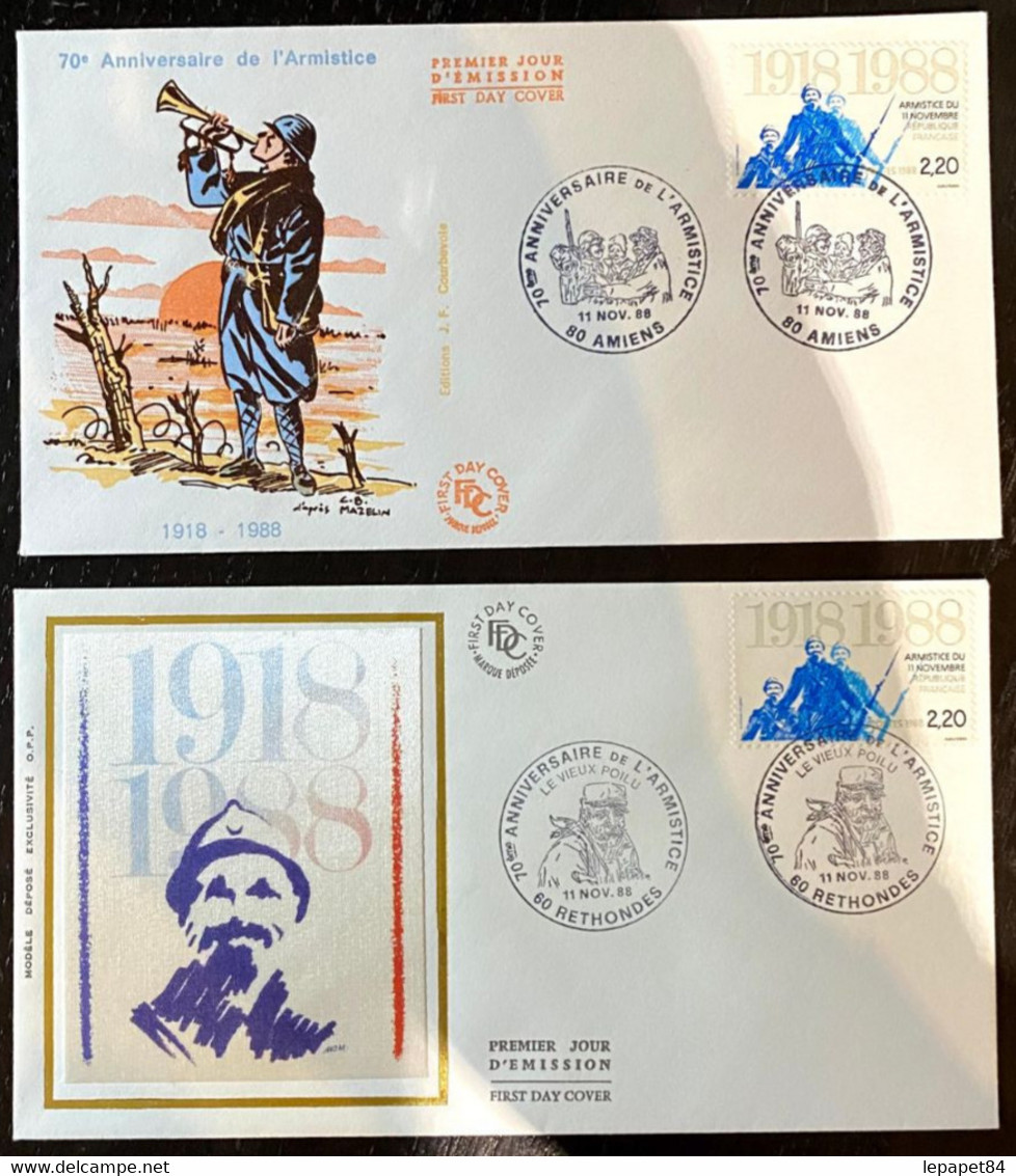 2 FDC - 70ème Anniversaire De L'armistice - Cachet De Amiens - 1980-1989