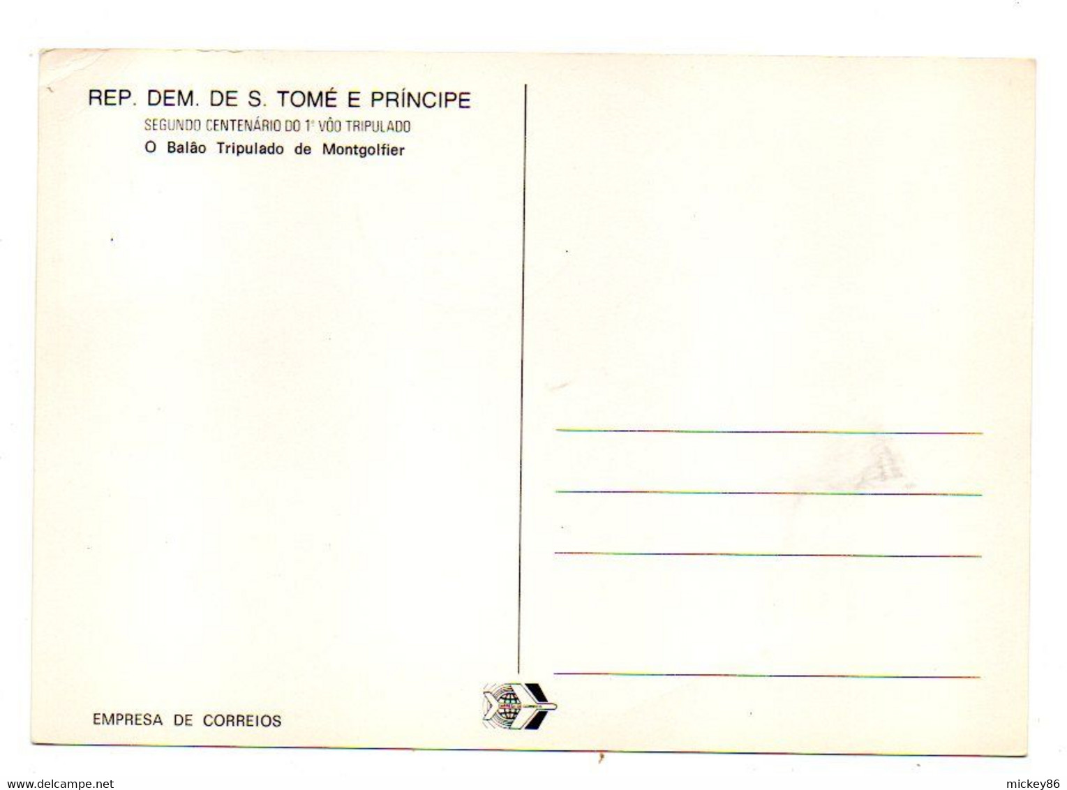 SAO TOME E PRINCIPE  --1983-- FDC Carte Postale  " 200ans Du 1er Vol En Montgolfière " (ballon) - São Tomé Und Príncipe