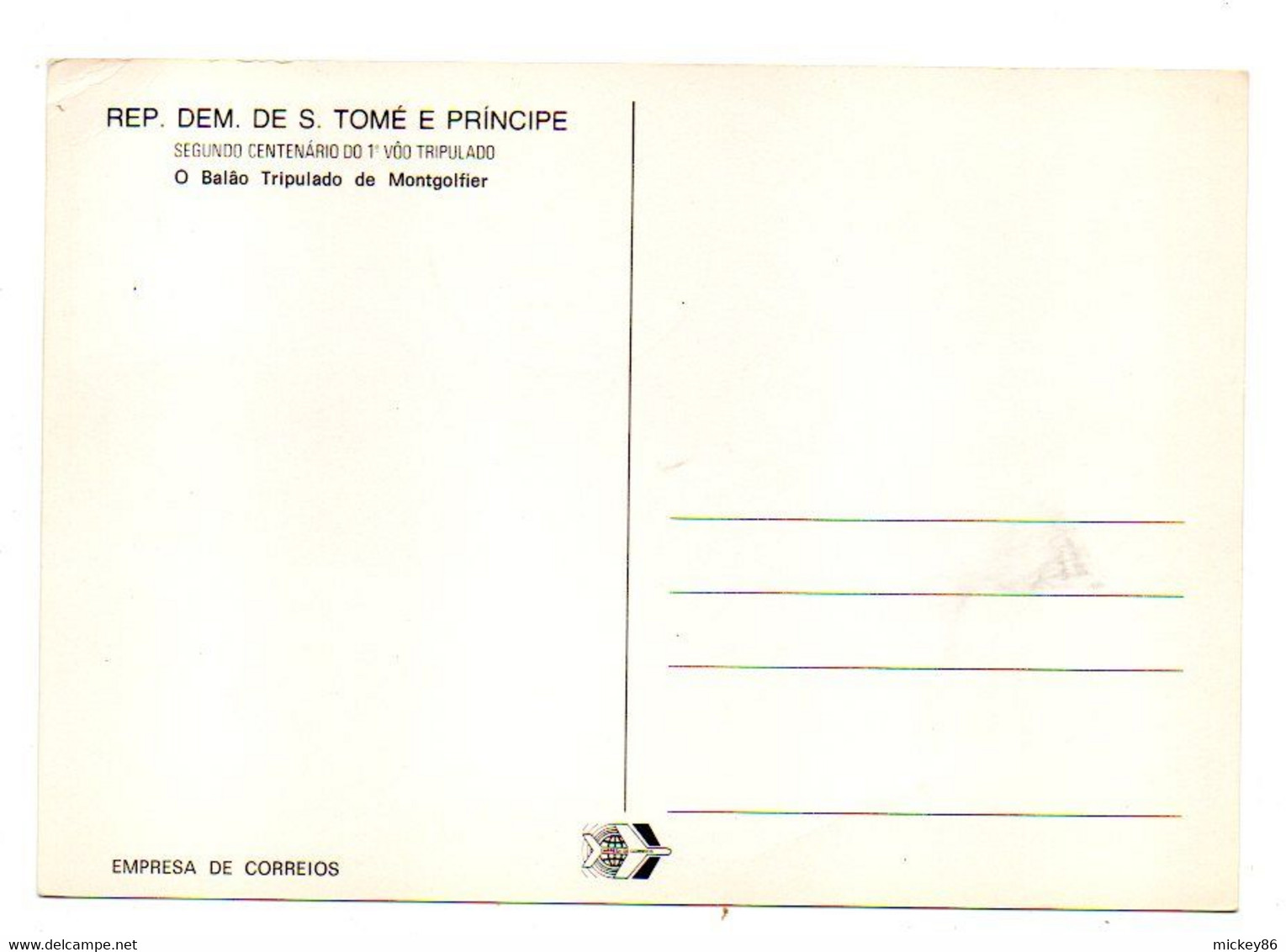 SAO TOME E PRINCIPE  --1983-- FDC Carte Postale  " 200ans Du 1er Vol En Montgolfière " (ballon) - Sao Tomé E Principe