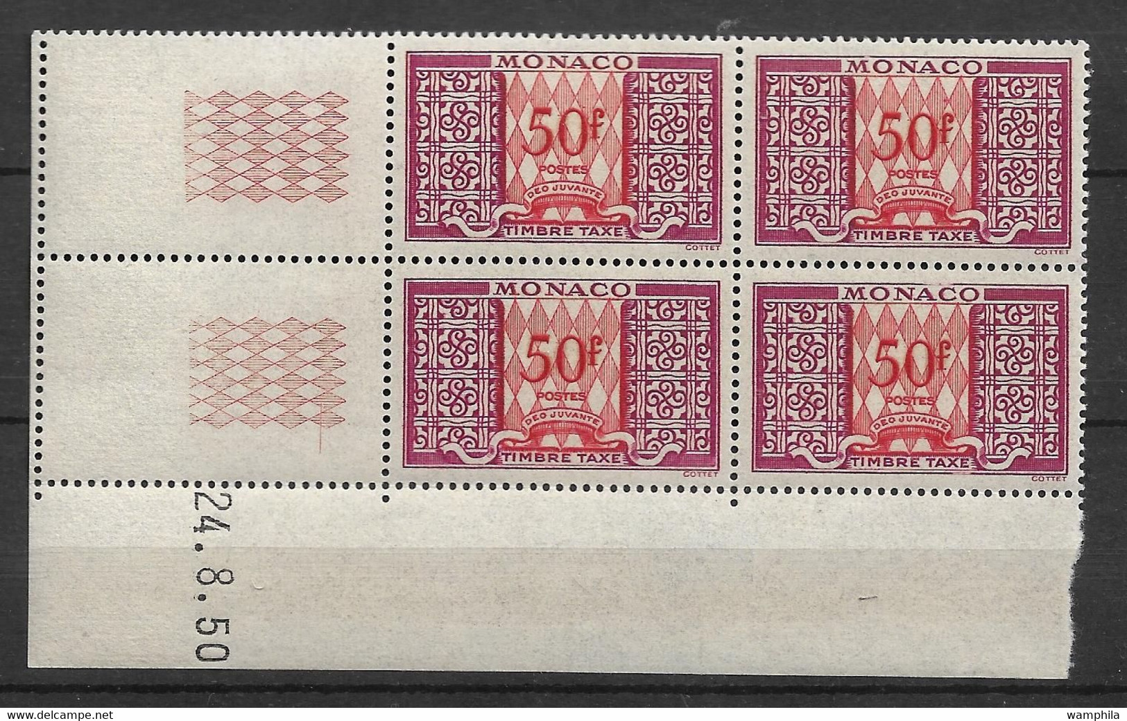 Monaco Taxe N°38A** Coin Daté Cote 305€ - Postage Due