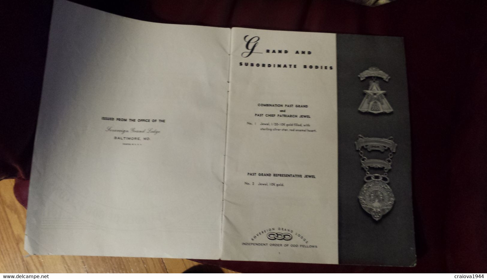 "THE SOVERIGN GRAND LODGE" INDEPENDENT ORDER OF ODD FELLOWS -VINTAGE CATALOGUE OF MASONIC JEWELS - 1950-Now