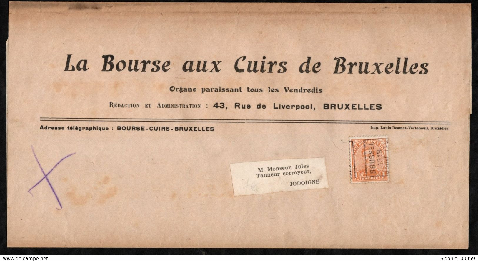 Bande Journal Affranchie Avec 1 C Préoblitéré Bruxelles 1919 Envoyé Vers Jodoigne - Roller Precancels 1910-19