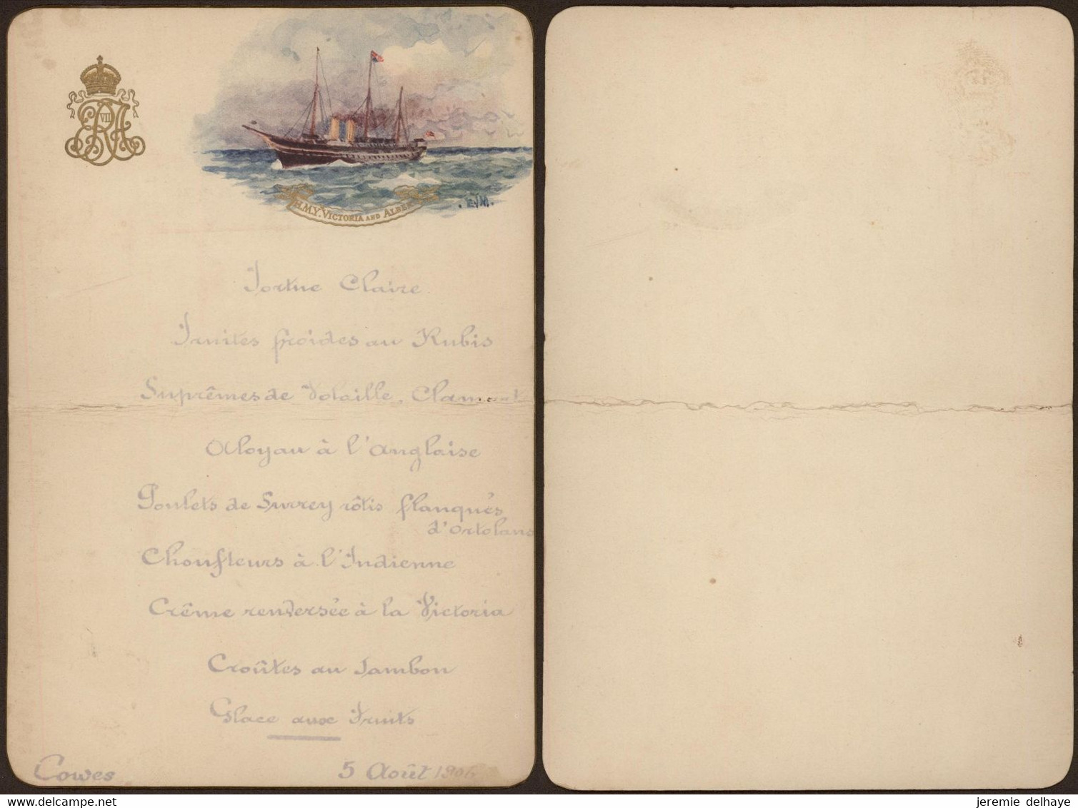 Angleterre - Petit Menu Du Paquebot "H.M.Y. Victoria And Albert" (Cowes, Ile De Wight 5 Aout 1906) - Menus