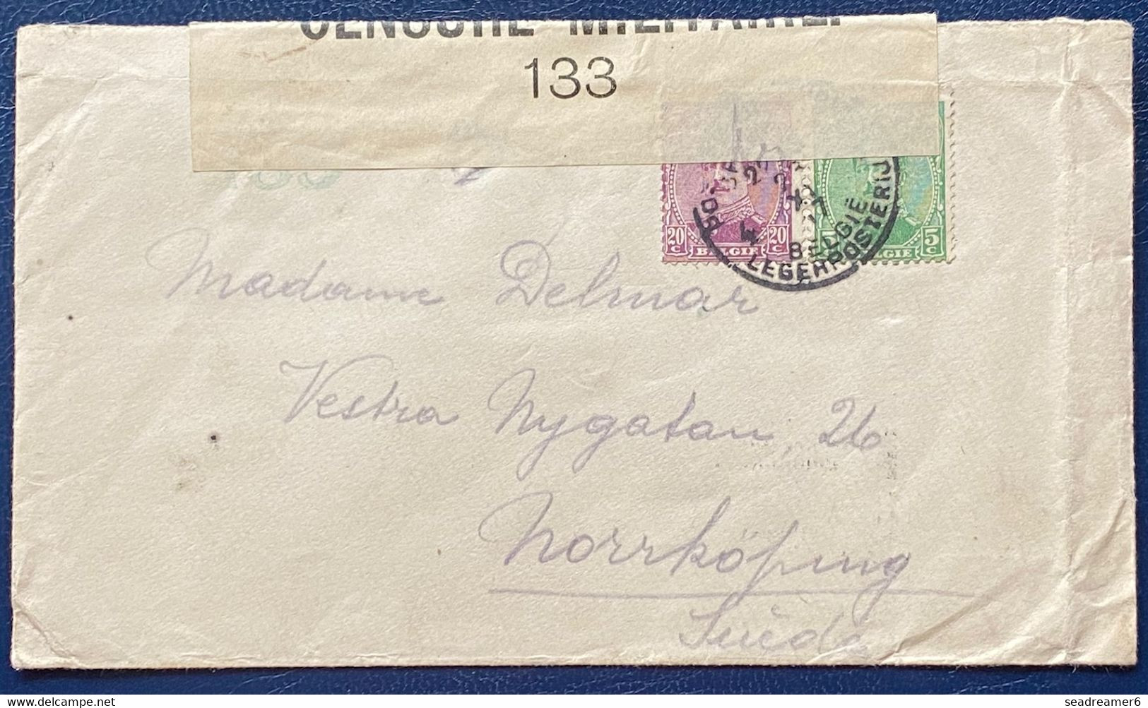 Belgique Lettre Censurée N°133 Timbres N°137 & 140 Obl "4 Postes Militaires Belgique 4" Pour Norrkoping En Suède RR - Belgische Armee