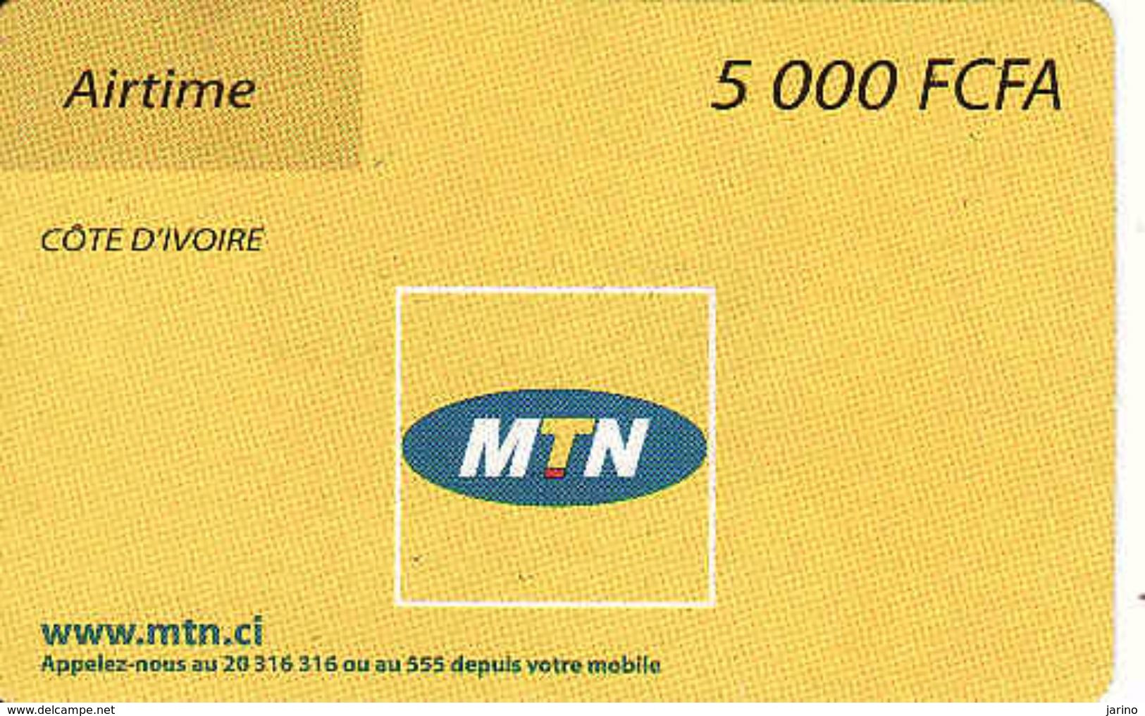 Côte D'Ivoire - Ivory Coast 5000 FCFA Airtime MTN Phonecard, Used - Ivoorkust