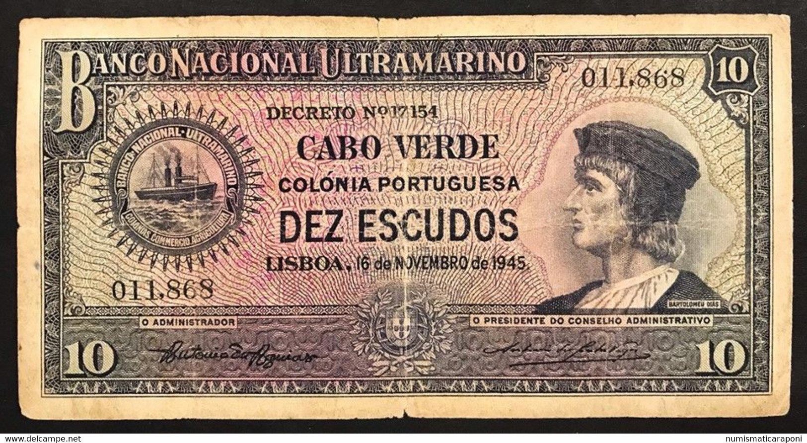 Cabo Verde Capo Verde 10 Escudos 1945 Pick#42 Pressato LOTTO 3043 - Cape Verde