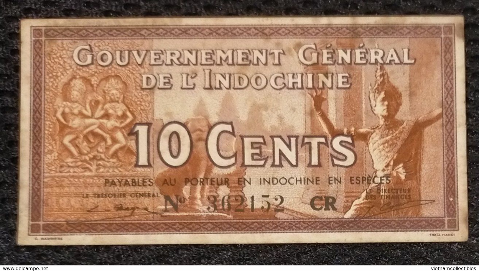 Indochine Indochina Vietnam Viet Nam Laos Cambodia 10 Cents AU Banknote Note 1939 - P#85a/ 2 Photo - Indocina