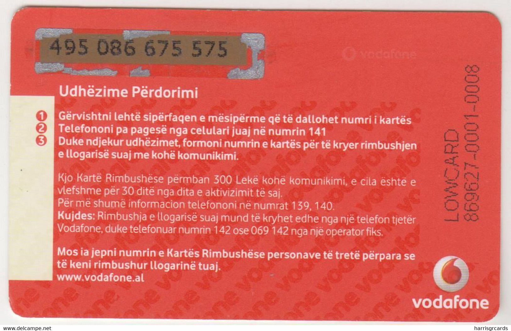 ALBANIA - Eshte Momenti Yt. , Vodafone - Refill Card 300 Lek, Used - Albanie