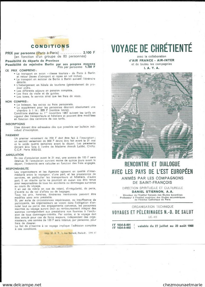 1968 VOYAGE DE CHRETIENTE AIR FRANCE AIR INTER - RENCONTRE AVEC PAYS DE L EST - DEPLIANT TOURISTIQUE - Tourism Brochures