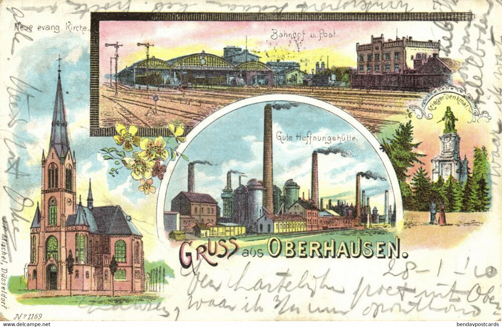 OBERHAUSEN, Bahnhof U. Post, Gute Hoffnungshütte, Kirche (1900s) Litho-AK - Oberhausen