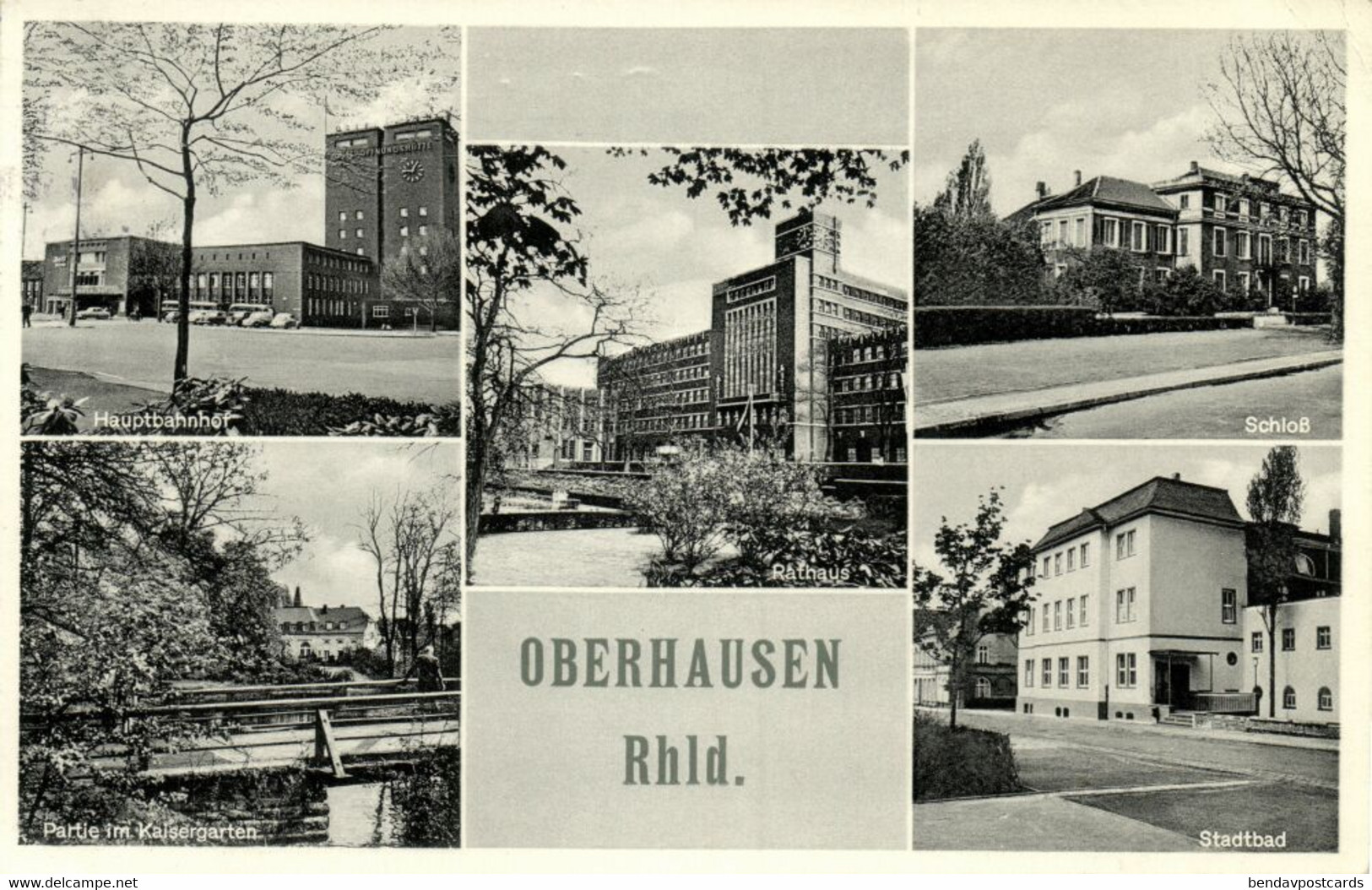 OBERHAUSEN, Rhld., Hauptbahnhof, Stadtbad, Rathaus, Kaisergarten (1961) AK - Oberhausen