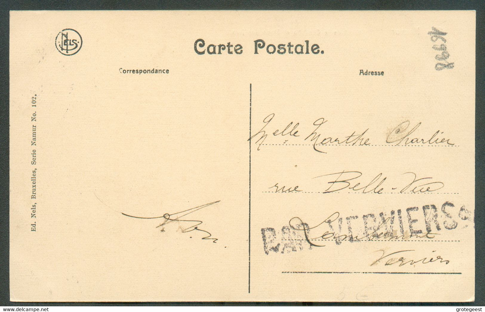 N°81 Obl. Sc NAMUR Au Verso D'une CV Du 6-X-1912 Vers Verviers + Griffe PAR VERVIERS - TB - 16997 - Linear Postmarks