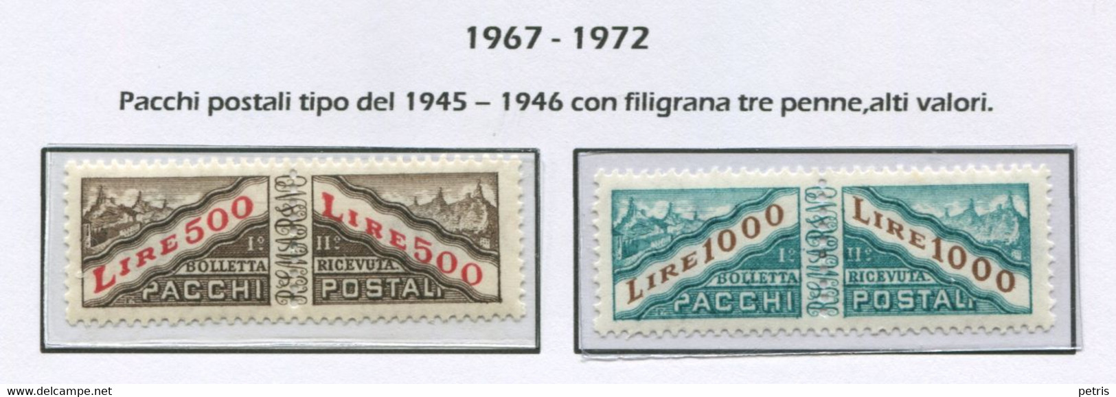 San Marino - 1967 - 72 Alti Valori Filigrana Tre Penne MNH** - Paketmarken