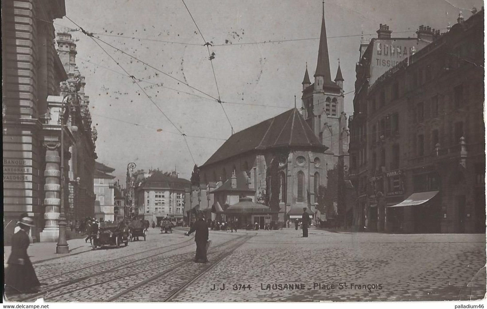 VAUD LAUSANNE Place St-François Voitures Anciennes BCV Banque  BONNARD Tissus HENNIEZ- Circ. 30.11.1921 - J. J. No 3744 - Henniez