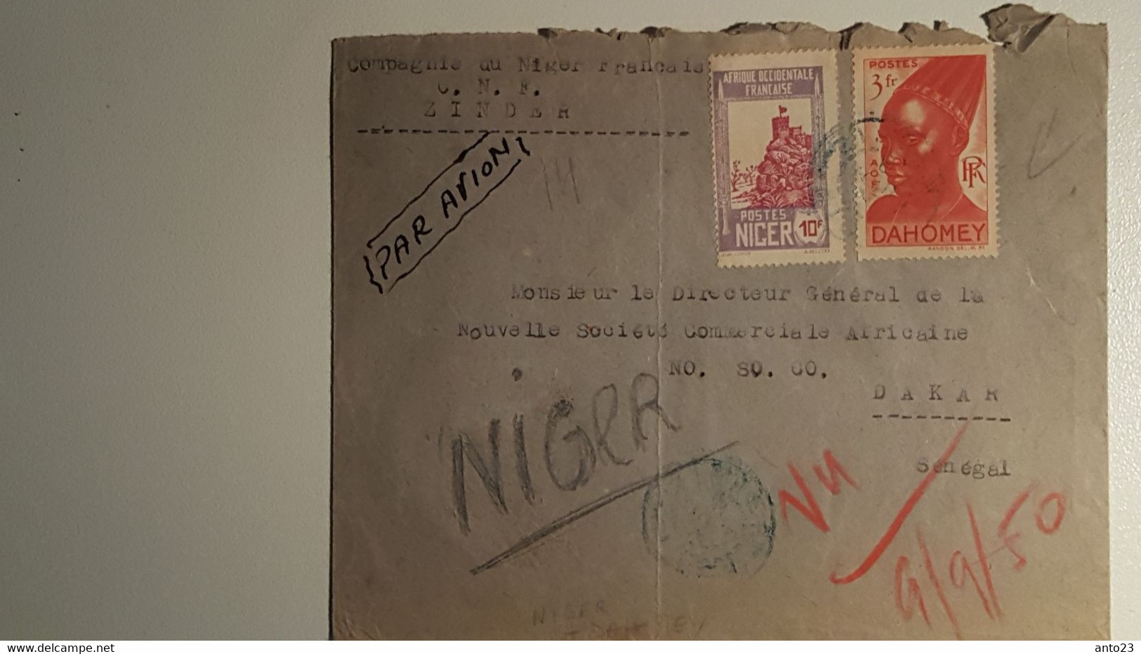 MARCOPHILIE Lettre - NIGER > DAKAR  1950-2-stamp A O F DAHOMEY C.N.F ZINDER - Other & Unclassified