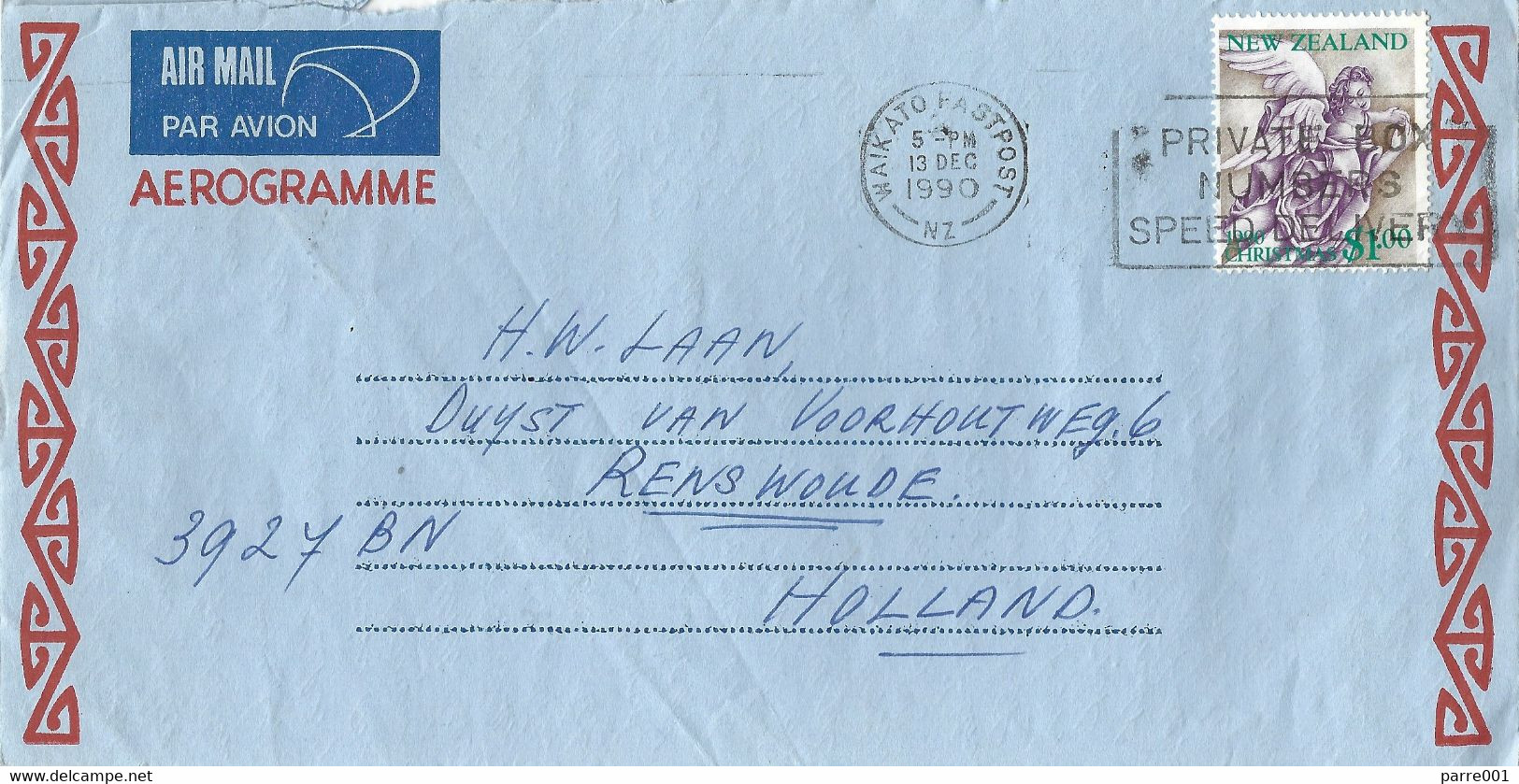 New Zealand 1990 Waikato Angel Christmas Aerogramme - Postal Stationery