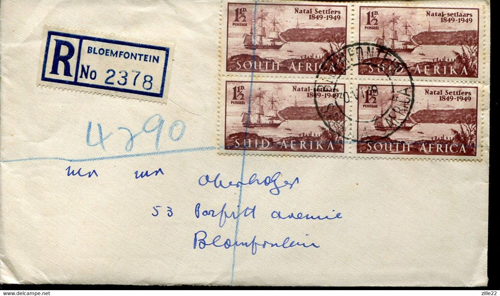 South Africa Südafrika Mi# 209-10 Used On Letter -  Natal Settlers Ship - FDC