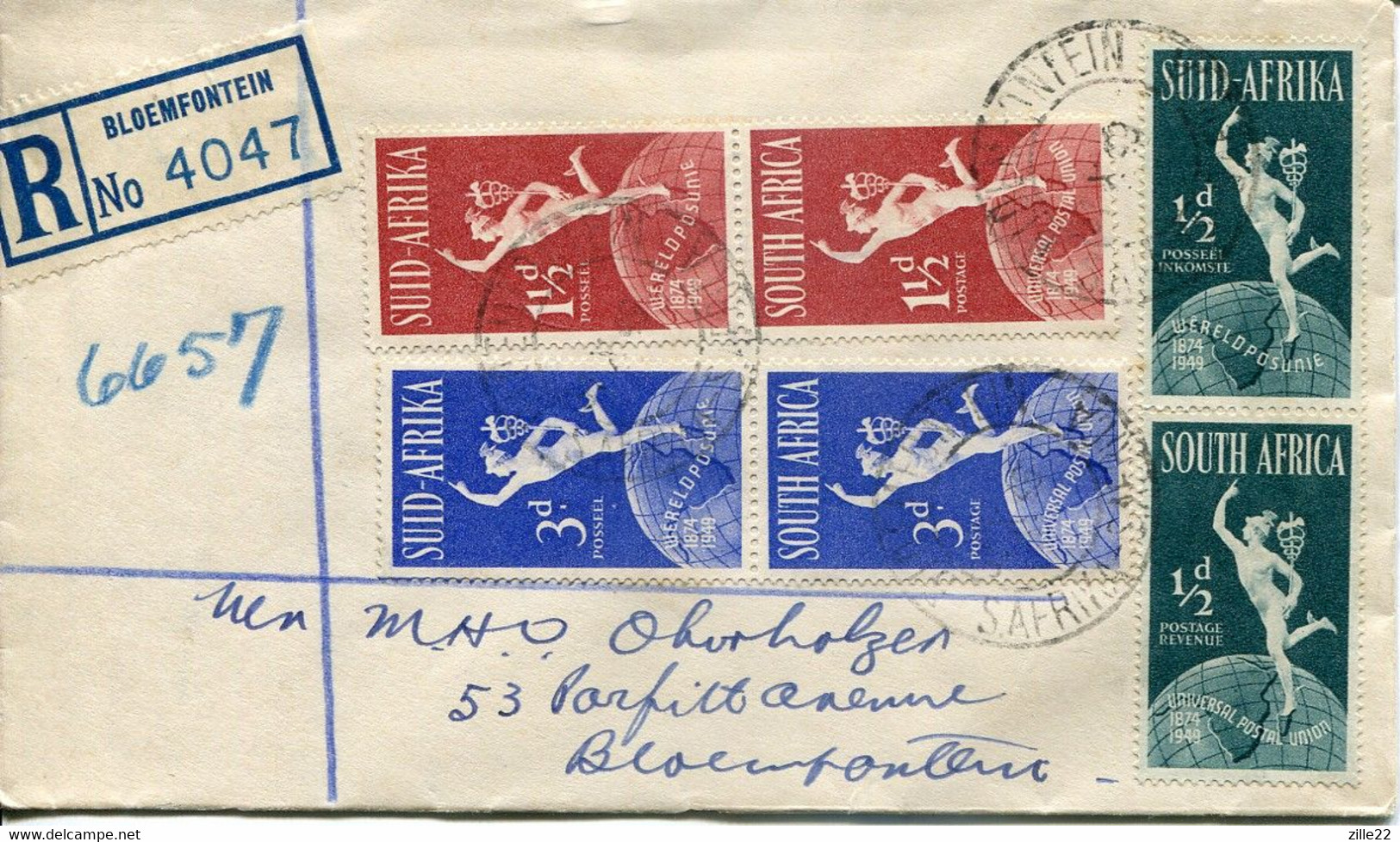 South Africa Südafrika Mi# 211-6 Used On Letter -  UPU 1949 - FDC