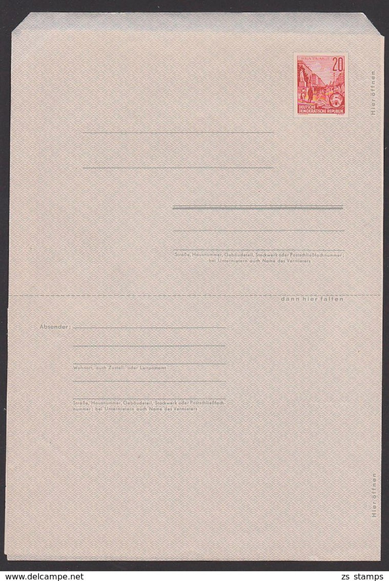 DDR Faltblatt 20 Pf Stalinallee Berlin MiNr. F1a Ungebraucht, Dünnes Papier, Germany - Privé Briefomslagen - Ongebruikt