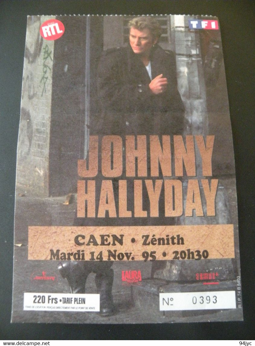 Billet Ticket Concert J Hallyday Caen 14/11/95 - Konzertkarten