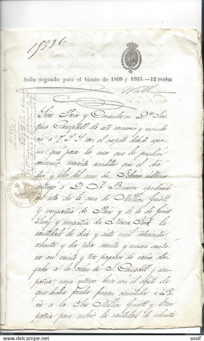 Maison Million Guiet & Cie Paris La Havane 1860 - 1861 Traduction En Espagnol Par J. Baeza Cachets Authent. Signatures - Non Classificati