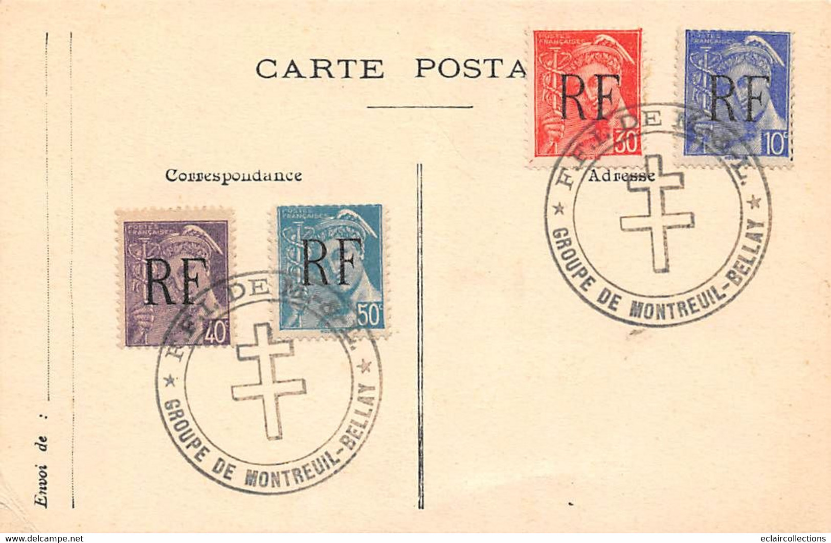 Thème Philatélie 4 Timbres Sur La Libération De Montreuil-Bellay  49   F F I De Maine Et Loire Croix De Lorraine - Andere & Zonder Classificatie