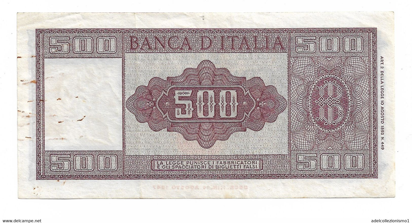 29620) 500 LIRE ITALIA ORNATA DI SPIGHE MEDUSA DECR 23 MARZO 1961- - 500 Liras