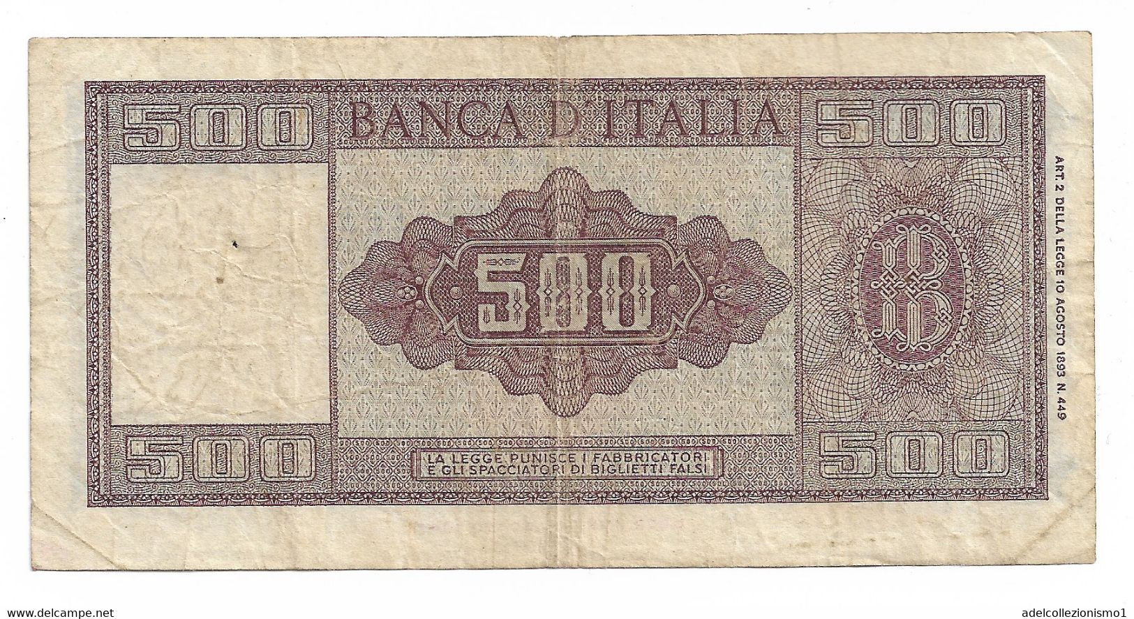 29642) 500 LIRE ITALIA ORNATA DI SPIGHE MEDUSA DECR 23 MARZO 1961- - 500 Lire