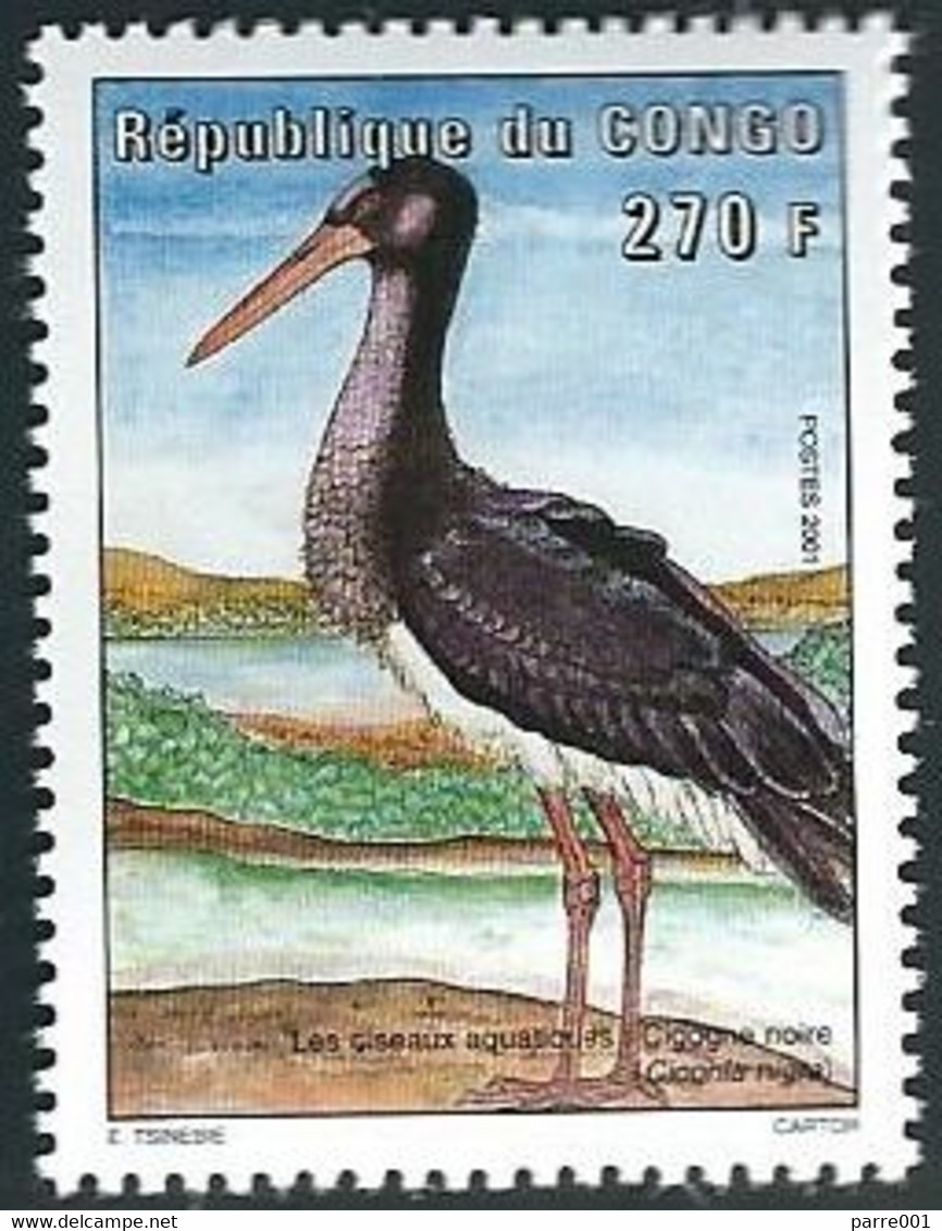 Congo 2001 Cigogne Noir Black Stork 270f Bird Michel 1743 Mint - Cigognes & échassiers