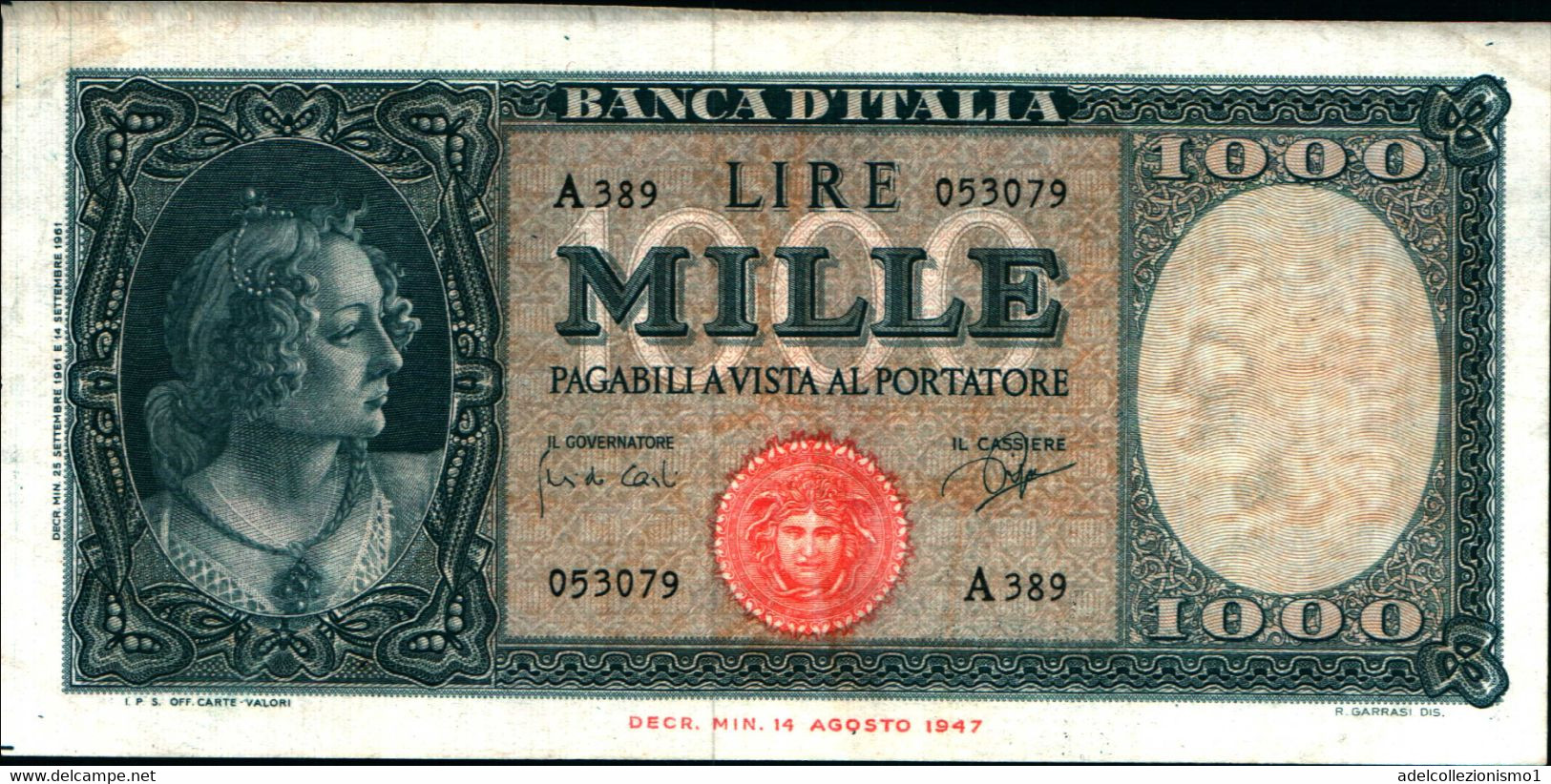 29677) 1000 LIRE ITALIA ORNATA DI PERLE DECR 25 SERTTEMBRE 1961-FDS - 1000 Liras