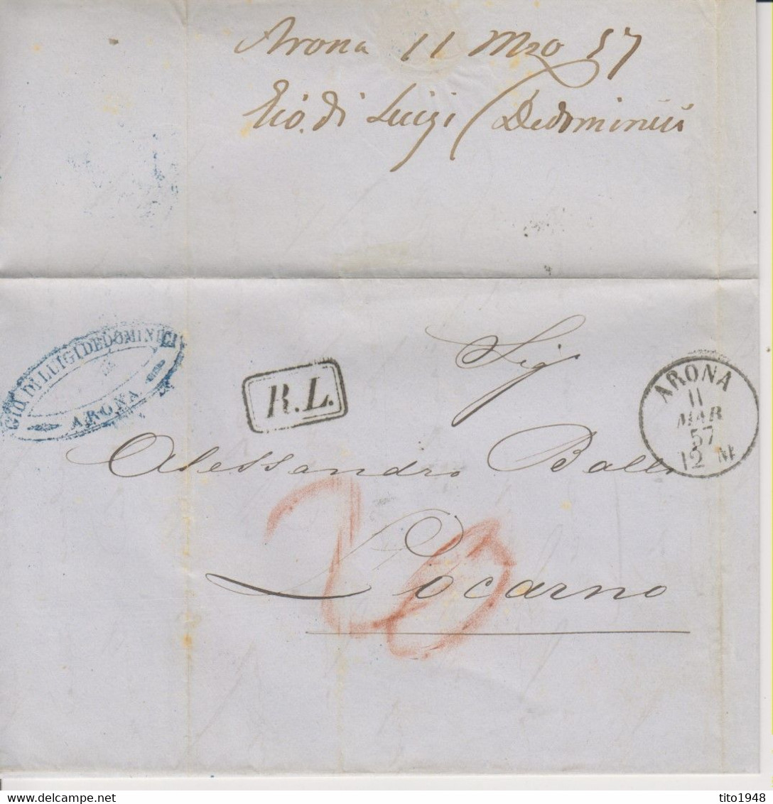 Italia, 11.3.1857, Cover R.L. Rayon Limitroph Arona To Locarno, Svizzera, See Scan! - Non Classés