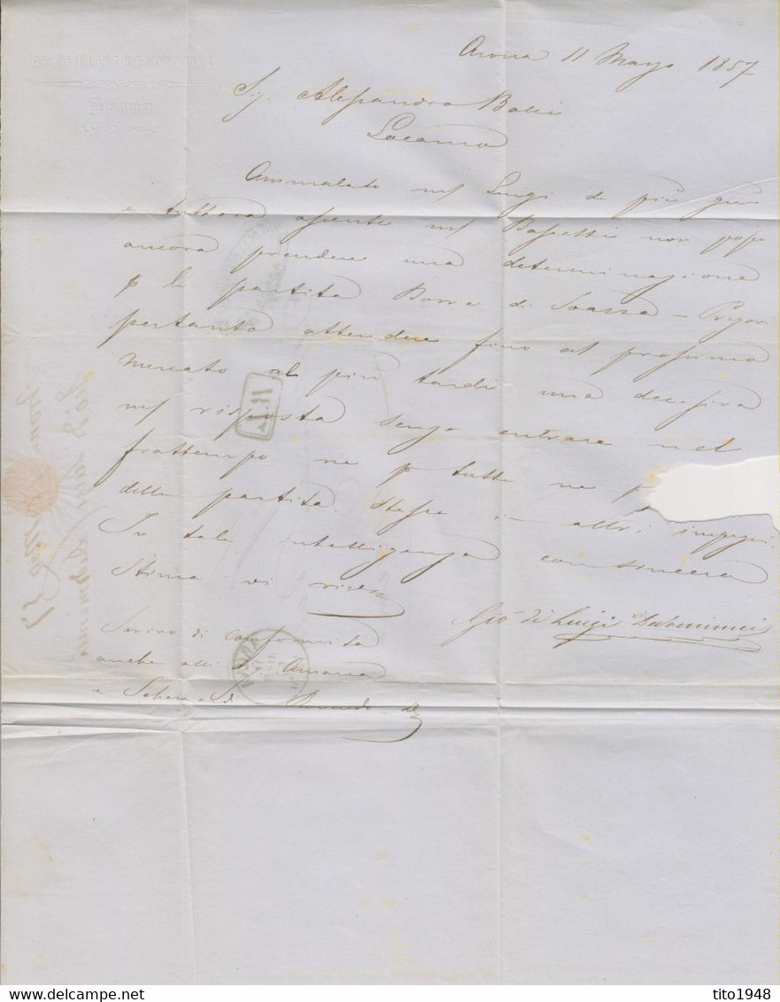 Italia, 11.3.1857, Cover R.L. Rayon Limitroph Arona To Locarno, Svizzera, See Scan! - Unclassified