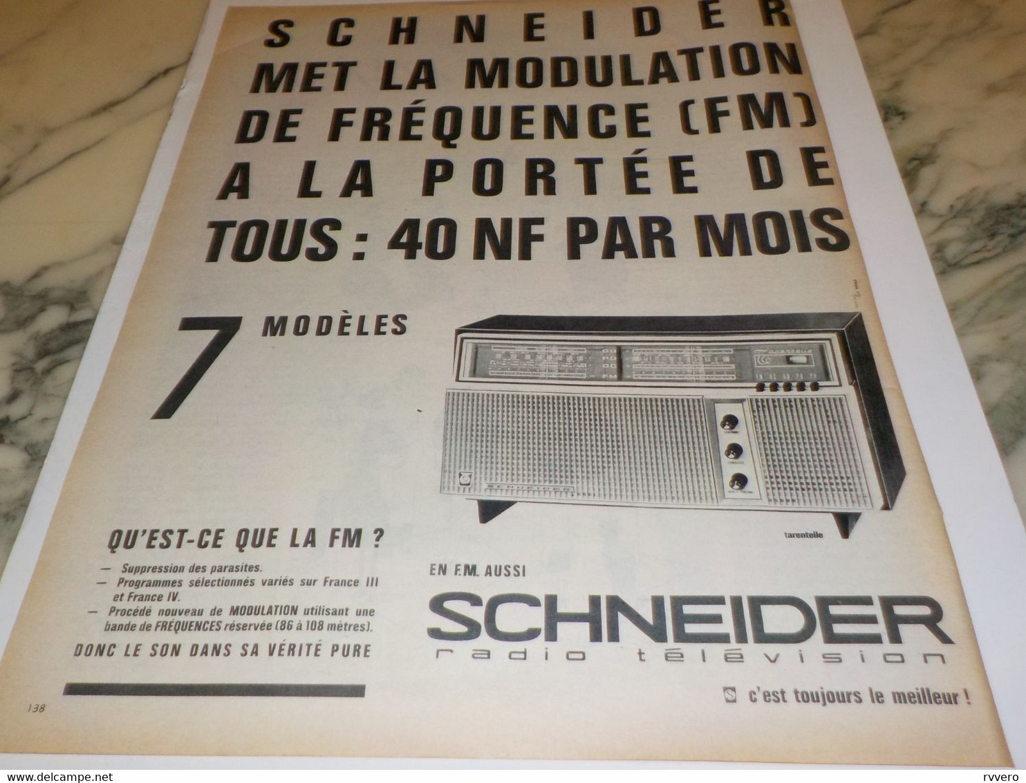 ANCIENNE  PUBLICITE QU EST CE QUE LA FM  RADIO SCHNEIDER 1962 - Autres & Non Classés