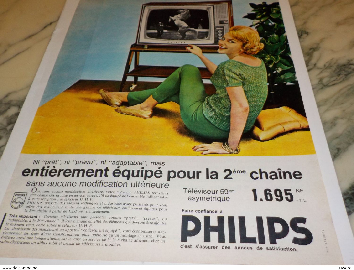 ANCIENNE PUBLICITE EQUIPE POUR LA 2 EM CHAINE PHILIPS 1962 - Televisión