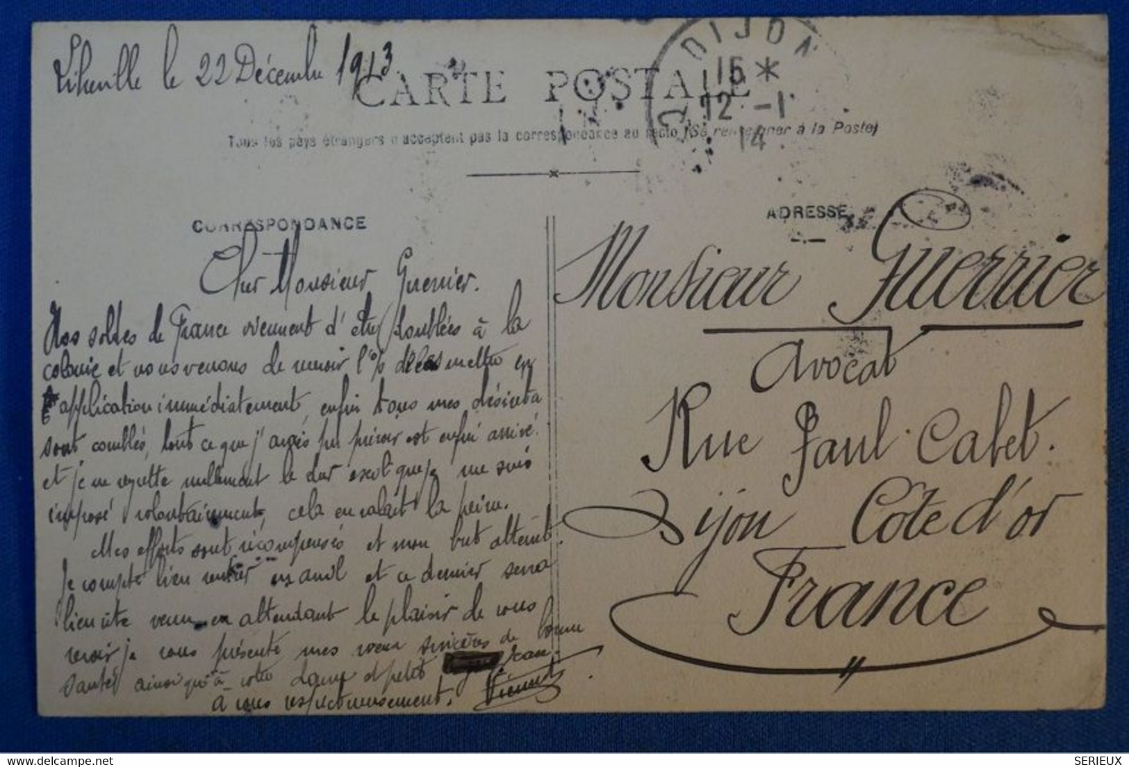 F5 GABON BELLE CARTE 1913 LIBREVILLE POUR DIJON FRANCE + AFFRANCHISSEMENT INTERESSANT - Lettres & Documents