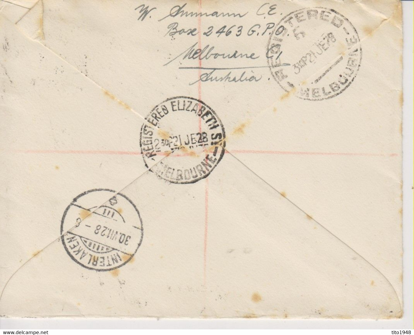 Australia, 21. 6.1928, Registered Cover, Melbourne To Switzerland, Mi 45, See Scans! - Lettres & Documents