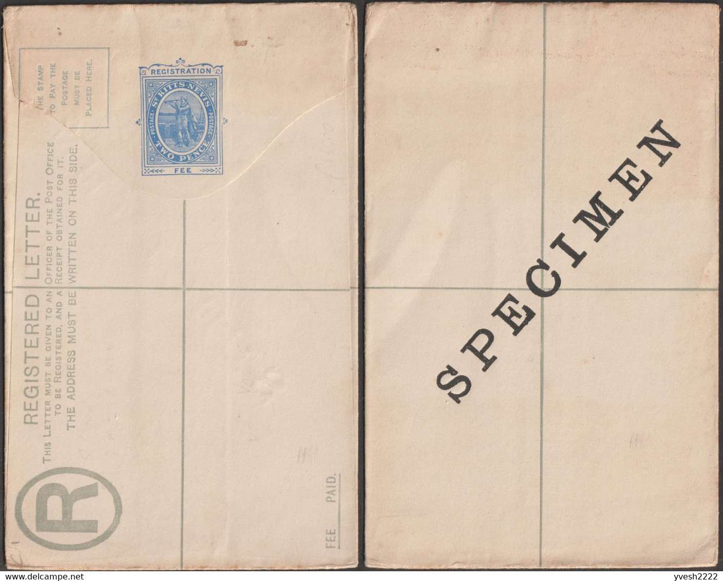 St Kitts 1903. Entier Postal Specimen. Erreur, Christophe Colomb Regarde Dans Une Lunette Alors Inexistante - Erreurs Sur Timbres